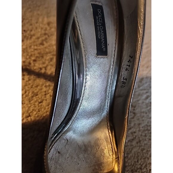 Dolce & Gabbana Italy Pewter Metallic Leather Heel Open Toe Pump, 38.5 - Picture 8 of 15